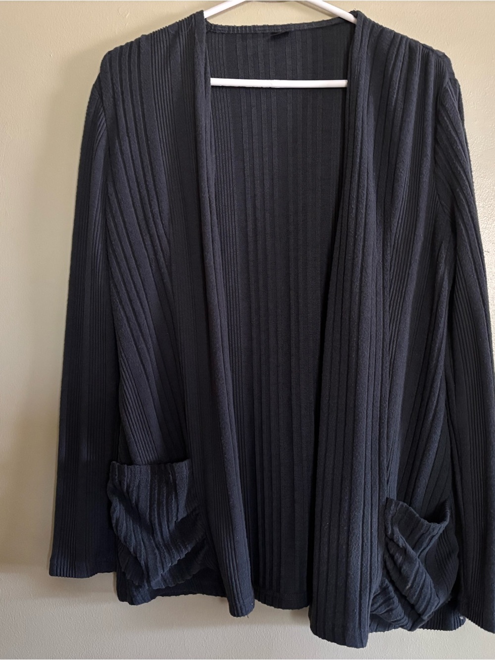 SHEIN Black Ribbed Open-Front Cardigan with Pockets